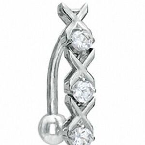 ⭐️New 14k Solid White Gold XO Cubic Zirconia Bellybutton Ring.
